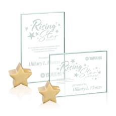 Employee Gifts - Bermuda Jade/Gold Star Rectangle Glass Award