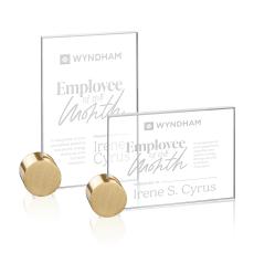 Bermuda Starfire/Gold Circle Rectangle Crystal Award - Corporate Awards