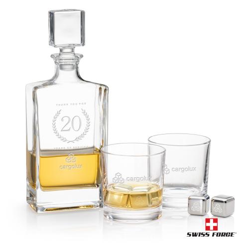 Corporate Recognition Gifts - Etched Barware - Hallsboro Decanter Set & Ice Cubes