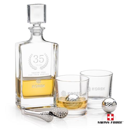 Corporate Recognition Gifts - Etched Barware - Hallsboro Decanter Set & Ice Balls