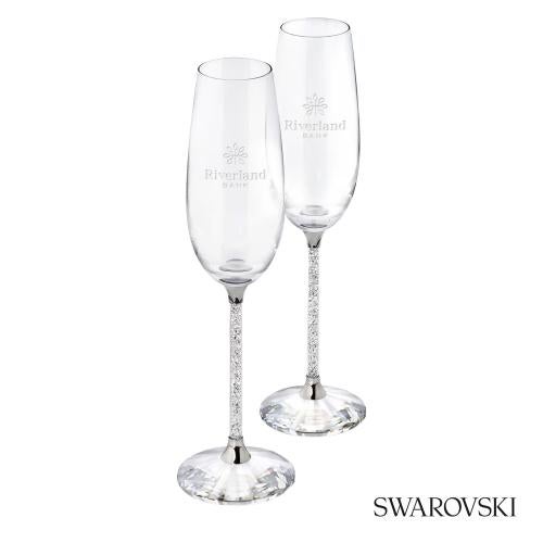 Corporate Recognition Gifts - Etched Barware - Swarovski&reg; Crystalline Toasting Flutes (Set of 2)