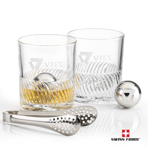 Corporate Recognition Gifts - Etched Barware - Swiss Force&reg; S/S Balls & 2 Drysdale OTR