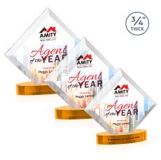 Belaire Full Color Amber on Alberton Base Crystal Award - Glass Awards