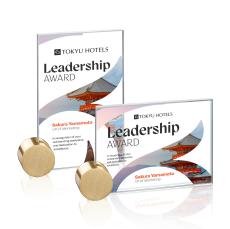 Bermuda Full Color Starfire/Gold Circle Rectangle Crystal Award - Metal Awards