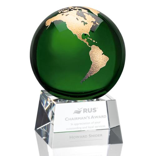 Corporate Awards - Sales Awards - Blythwood Globe Green Spheres Crystal Award