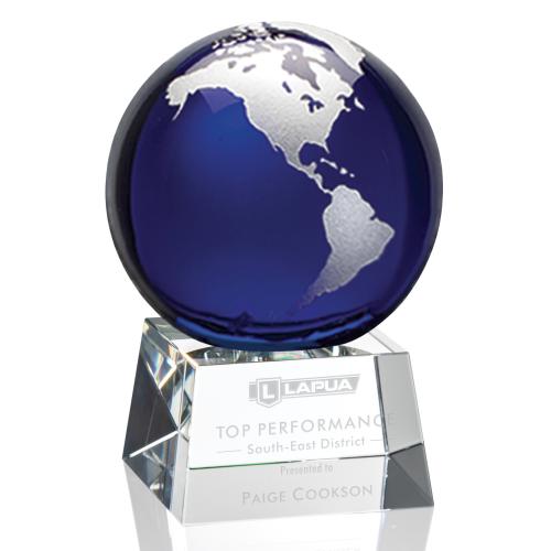 Corporate Awards - Sales Awards - Blythwood Globe Blue Spheres Crystal Award
