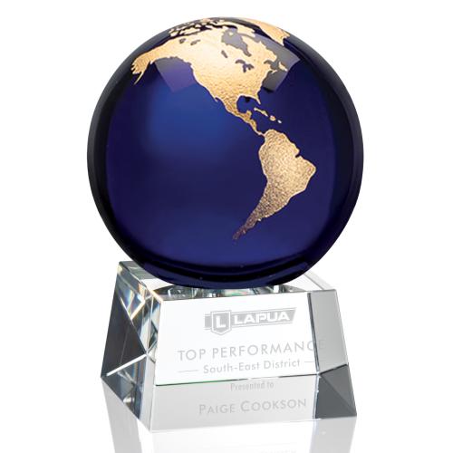 Corporate Awards - Sales Awards - Blythwood Globe Blue Spheres Crystal Award