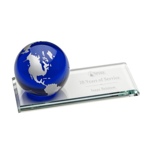 Corporate Awards - Budget Awards & Trophies - Fairfield Globe Blue Spheres Crystal Award