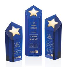 Dorchester Gold Blue Star Crystal Award - Metal Awards