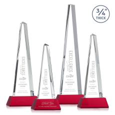 Majestic Tower Red on Newhaven Base Obelisk Crystal Award - Colored Crystal