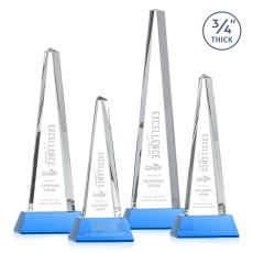 Majestic Tower Sky Blue on Newhaven Base Obelisk Crystal Award - Sales Awards