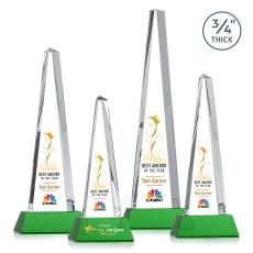 Majestic Tower Full Color Green on Newhaven Base Pyramid Crystal Award - Corporate Awards