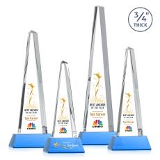 Majestic Tower Full Color Sky Blue on Newhaven Base Pyramid Crystal Award - Corporate Awards