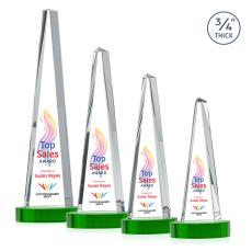 Majestic Tower Full Color Green on Alberton Base Pyramid Crystal Award - Corporate Awards