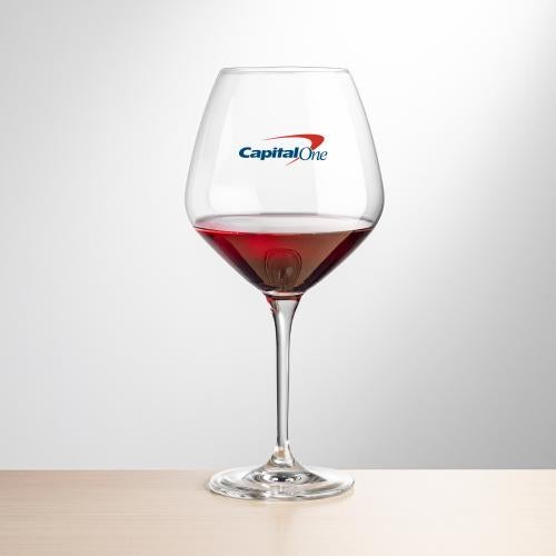 Corporate Recognition Gifts - Etched Barware - Wine Glasses - Santiago Burgundy Wine - Full Color