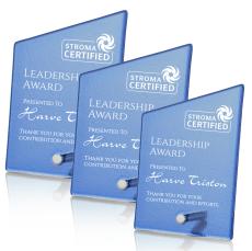 Atchison Blue Slant Silver Peak Glass Award - Glass Awards