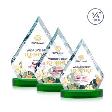 Apex Full Color Green on Alberton Base Crystal Award - Colored Glass Awards