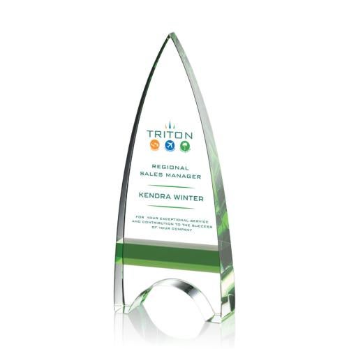 Corporate Awards - Glass Awards - Colored Glass Awards - Kent Full Color Green  Arch & Crescent Crystal Award