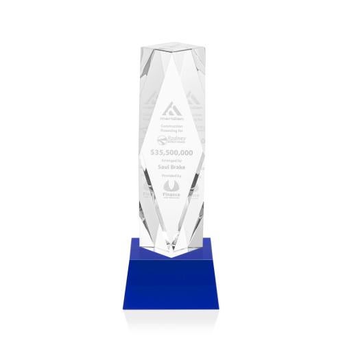 Corporate Awards - Crystal Awards - Toscana Blue on Base Obelisk Crystal Award