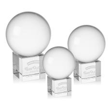 Crystal Ball Spheres on Cube Crystal Award - Desk Accessories