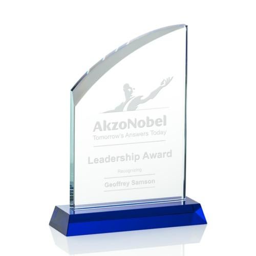 Corporate Awards - Crystal Awards - Colored Crystal - Allingham Blue Arch & Crescent Crystal Award