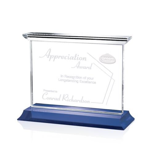 Corporate Awards - Crystal Awards - Colored Crystal - Tobermory Blue (Horizontal) Rectangle Crystal Award