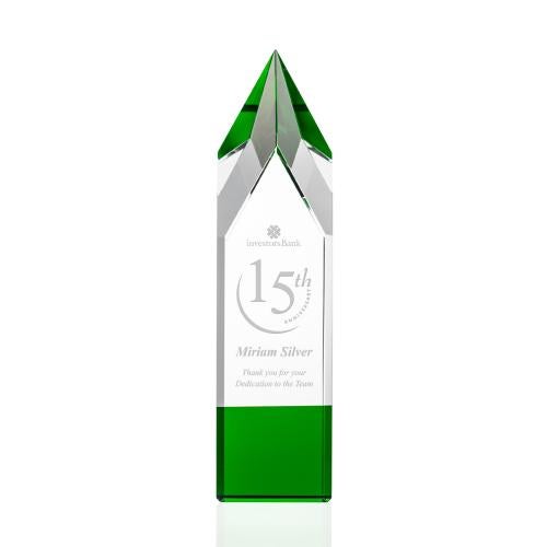 Corporate Awards - Crystal Awards - Colored Crystal - Coventry Green Obelisk Crystal Award