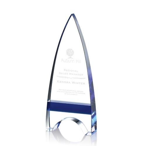 Corporate Awards - Crystal Awards - Colored Crystal - Kent Blue Arch & Crescent Crystal Award