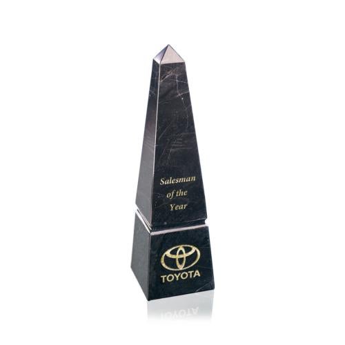Corporate Awards - Award Plaques - Marble and Stone Plaques - Groove Marble Black Obelisk Stone Award