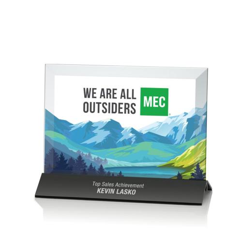 Corporate Awards - Full Color Awards - Rainsworth Full Color Black/Horizontal Rectangle Crystal Award