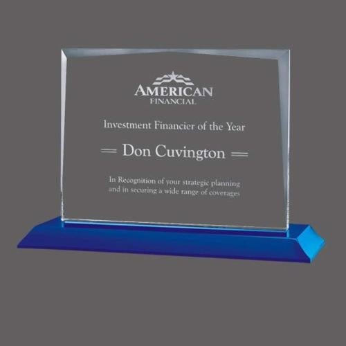 Corporate Awards - Crystal Awards - Colored Crystal - Lismore  Blue on Bartlett Rectangle Crystal Award