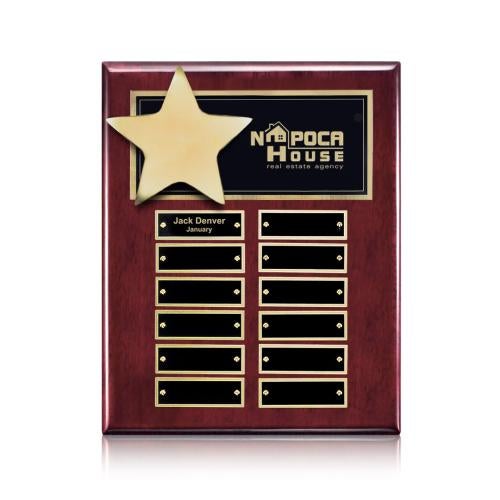 Corporate Awards - Award Plaques - Employee of the Month Plaque - Hollister (Vert) Perpetual - Rosewood/Gold 