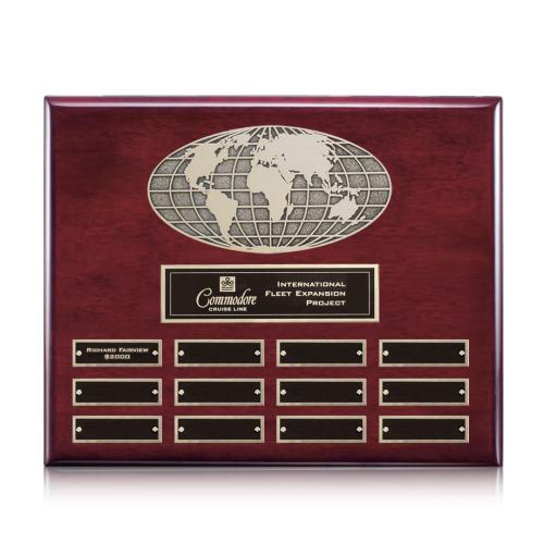 Corporate Awards - Award Plaques - World (Horiz) Perpetual - Rosewood Finish