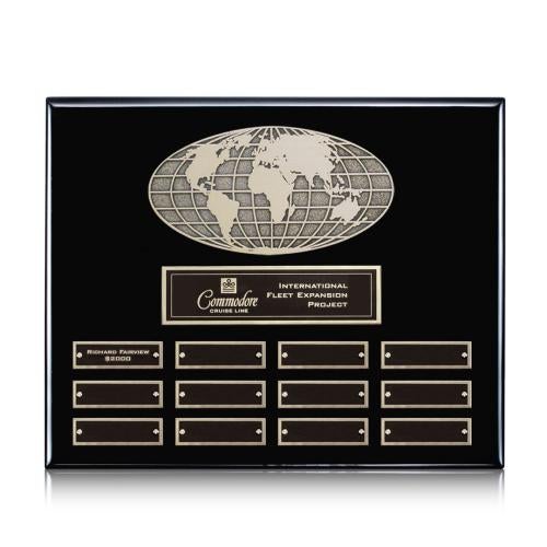 Corporate Awards - Award Plaques - World (Horiz) Perpetual - Black Finish