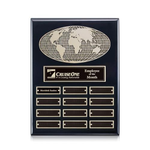 Corporate Awards - Award Plaques - Employee of the Month Plaque - World (Vert) Perpetual - Black Finish