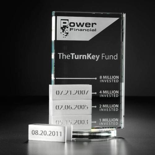 Corporate Awards - R.S. Owens - Tower Rectangle w/4 Bars Crystal Award