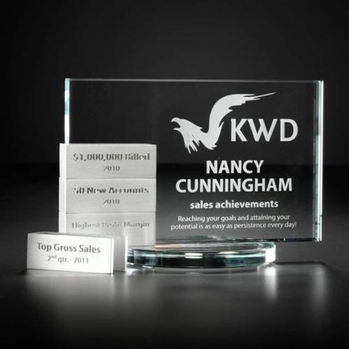 Corporate Awards - R.S. Owens - Tower Rectangle w/4 Bars Crystal Award