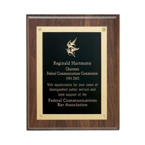 Corporate Awards - Award Plaques - Walnut Plaque w/Gold Edge Plate