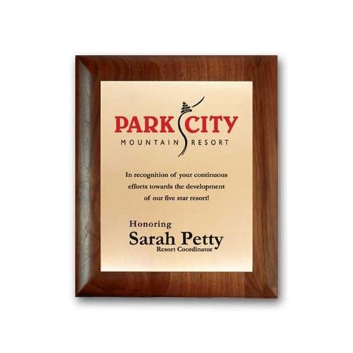 Corporate Awards - Award Plaques - Screenprint Brass - Walnut Rolled Edge   