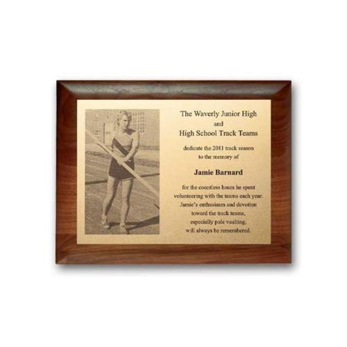 Corporate Awards - Award Plaques - Metal Photo Plaq - Walnut Rolled Edge