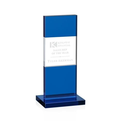 Corporate Awards - Crystal Awards - Colored Crystal - Basilia Blue Obelisk Crystal Award