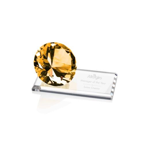Corporate Awards - Crystal Awards - Colored Crystal - Gemstone Amber on Starfire Crystal Award