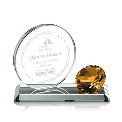 Corporate Awards - Crystal Awards - Colored Crystal - Encarna Gemstone Amber Circle Crystal Award