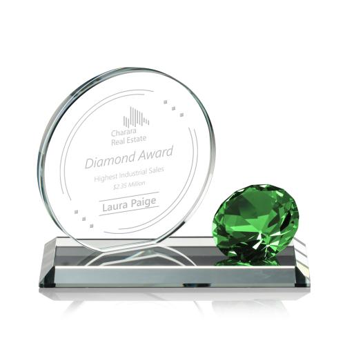 Corporate Awards - Crystal Awards - Colored Crystal - Encarna Gemstone Emerald Circle Crystal Award