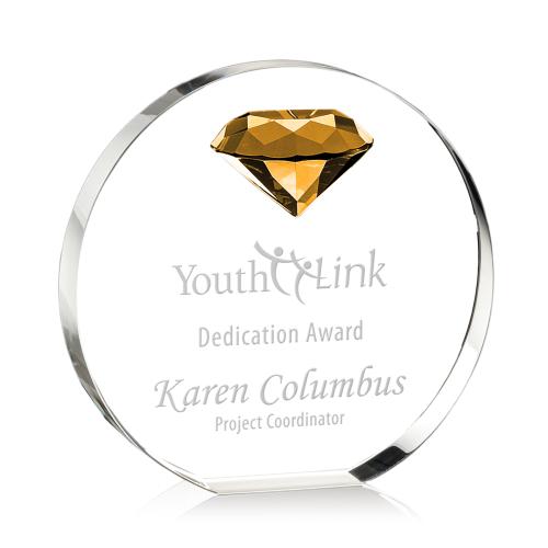 Corporate Awards - Crystal Awards - Colored Crystal - Anastasia Gemstone Amber Circle Crystal Award
