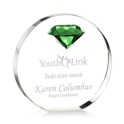 Corporate Awards - Crystal Awards - Colored Crystal - Anastasia Gemstone Emerald Circle Crystal Award