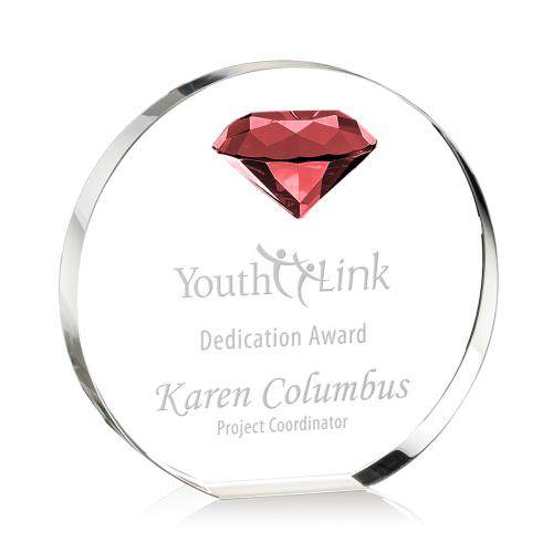 Corporate Awards - Crystal Awards - Colored Crystal - Anastasia Gemstone Ruby Circle Crystal Award