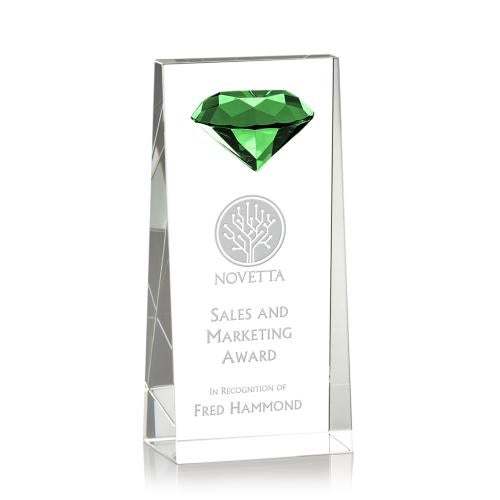 Corporate Awards - Crystal Awards - Colored Crystal - Balmoral Gemstone Emerald Obelisk Crystal Award