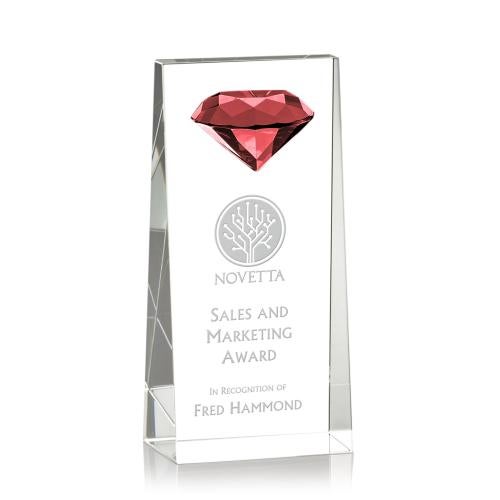 Corporate Awards - Crystal Awards - Colored Crystal - Balmoral Gemstone Ruby Obelisk Crystal Award