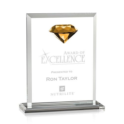 Corporate Awards - Crystal Awards - Colored Crystal - Sanford Gemstone Amber Rectangle Crystal Award